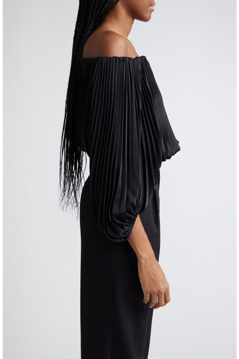Sienna Plissé Off the Shoulder Top, Alternate, color, BLACK