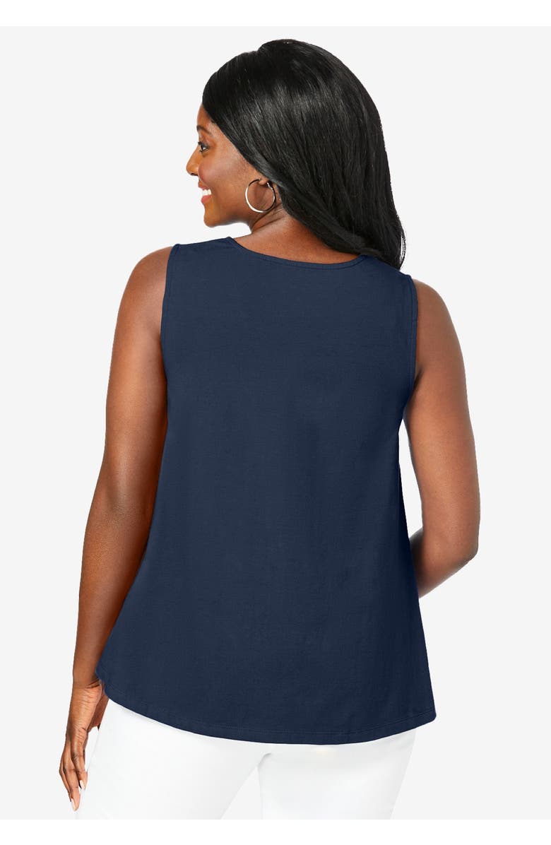 Jessica London Stretch Cotton V-Neck Trapeze Tank, Alternate, color, White