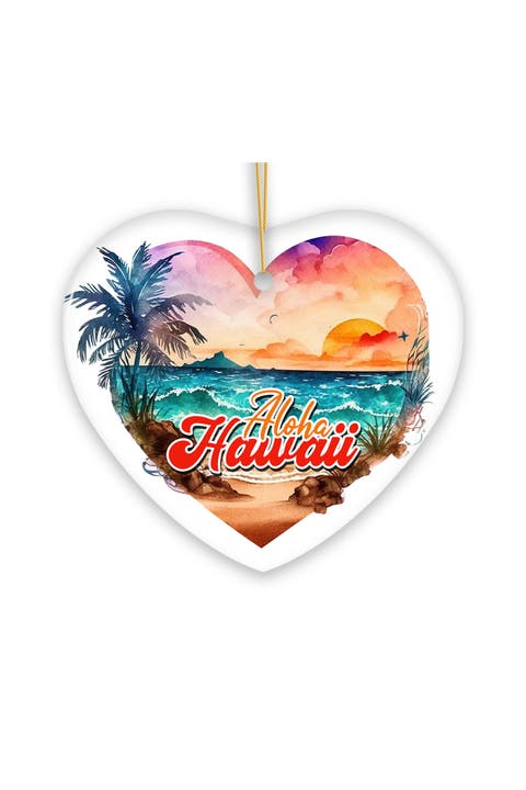 Aloha Hawaii Sunset Beach Heart Ornament