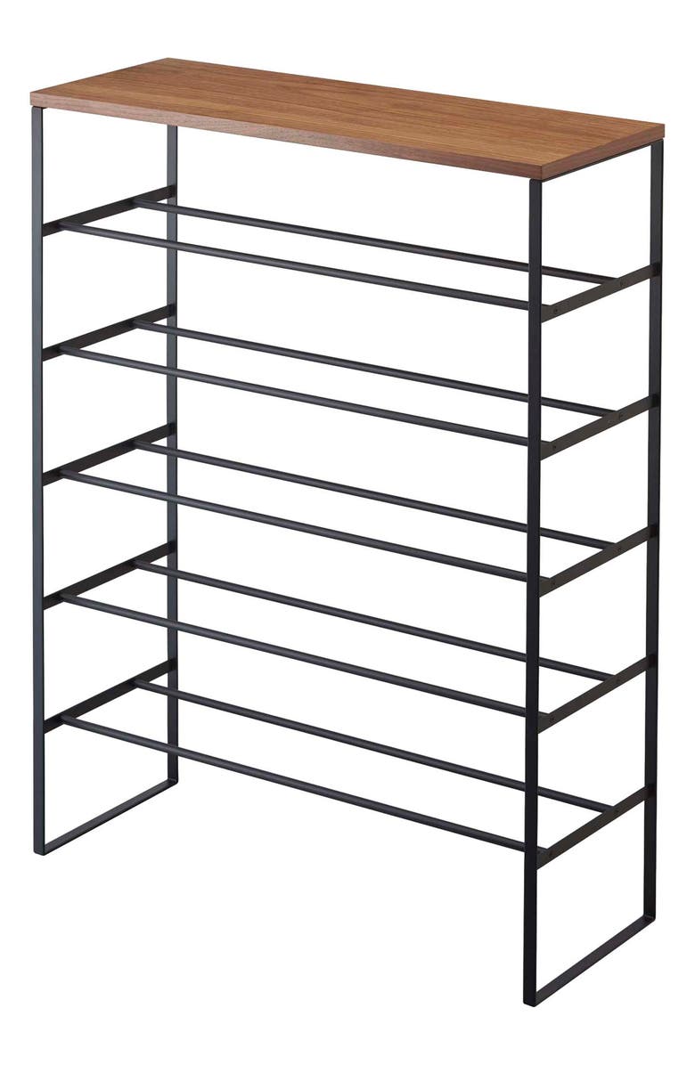 Yamazaki 6-Tier Wood Top Shoe Rack, Main, color, Black
