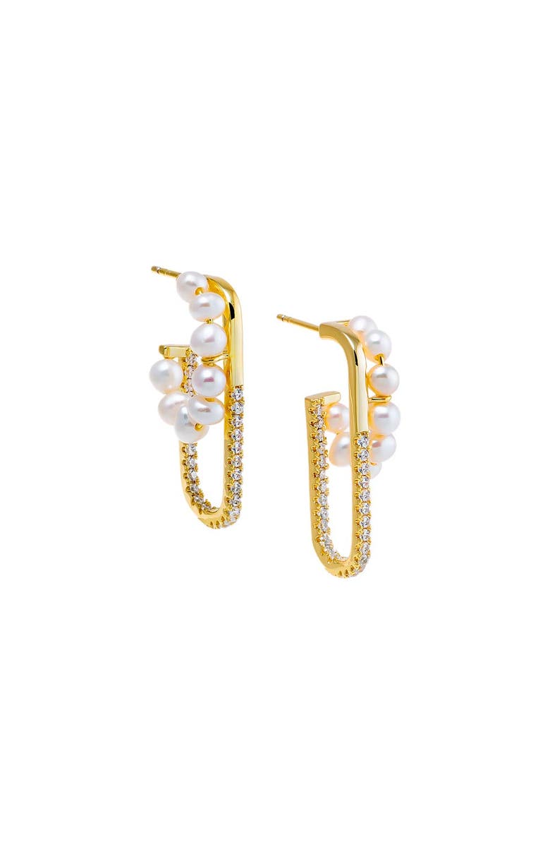 BY ADINA EDEN Pave Paperclip & Pearl Open Hoop Earring, Main, color, Pearl White