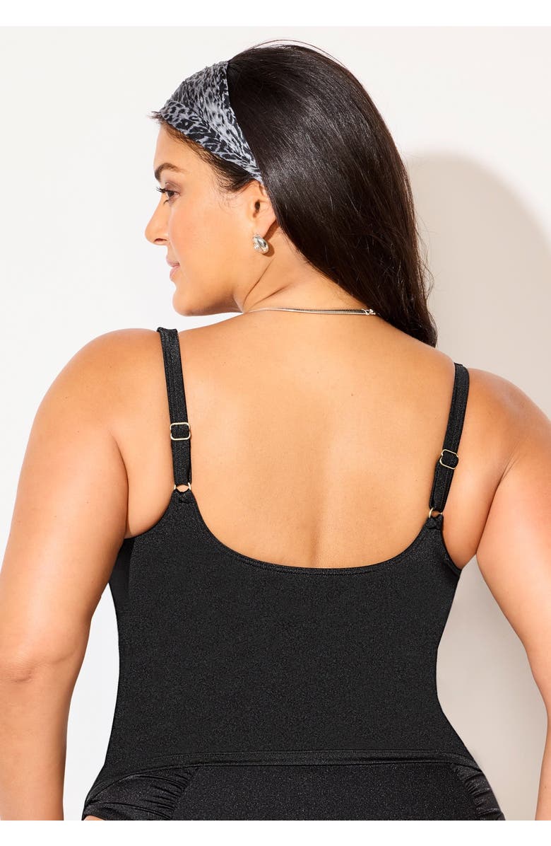 Swimsuits for All Shimmer Contrast Trim Underwire Tankini Top, Alternate, color, Black