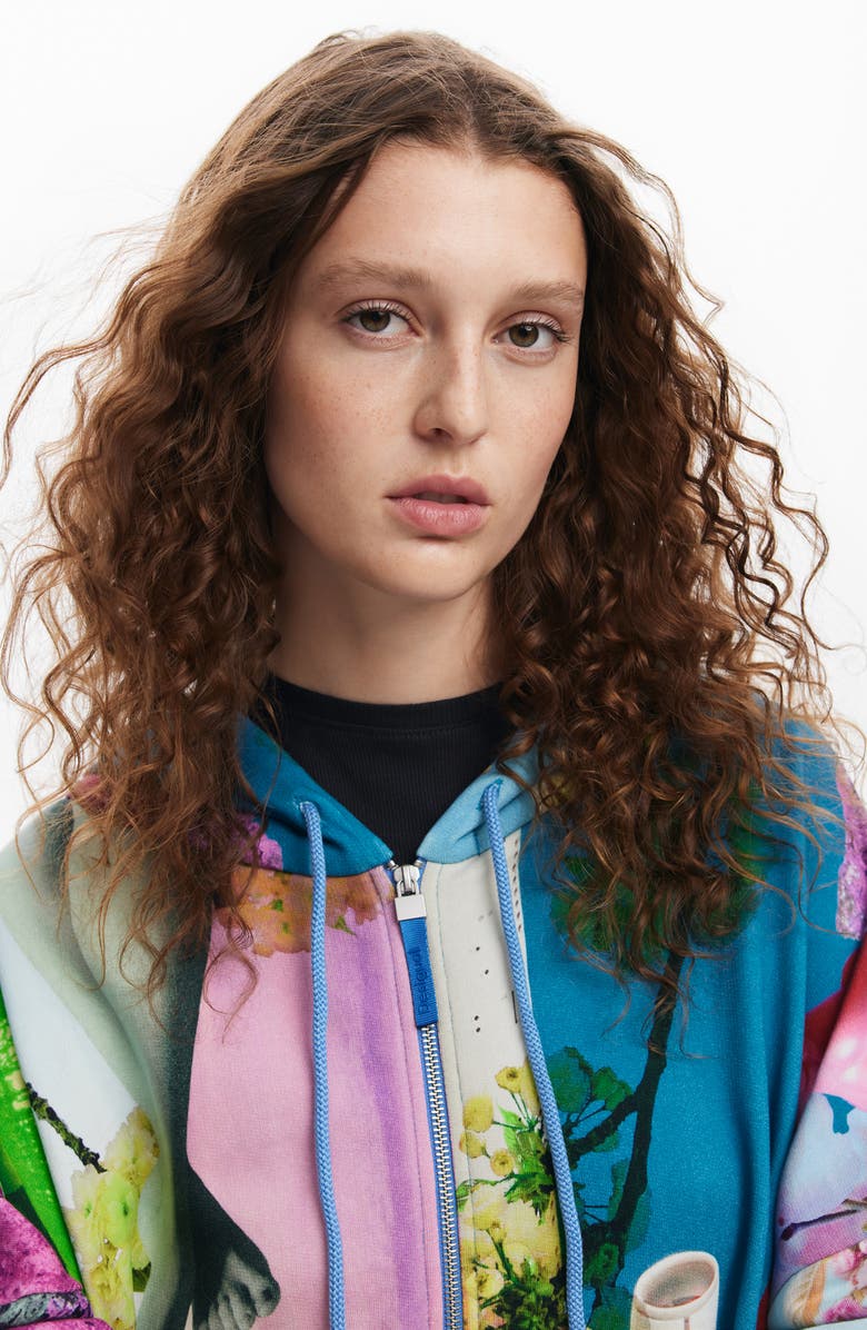 Desigual Airplane Cotton Hoodie, Alternate, color, Blue Mix