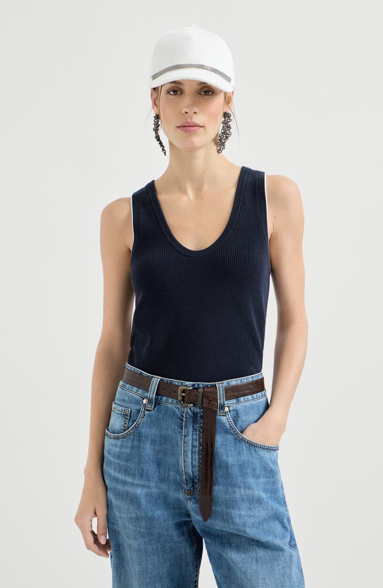 Brunello Cucinelli Cotton ribbed knit top, Alternate, color, Blue