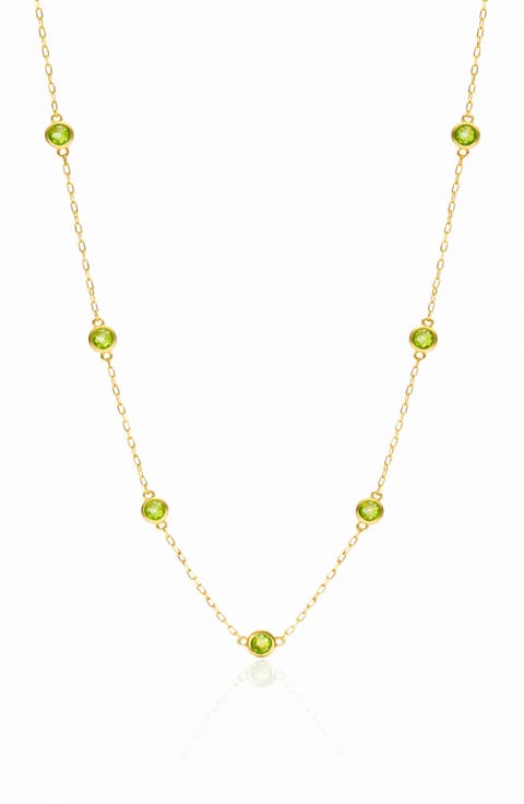 14K Yellow Gold Peridot Station Chain Necklace