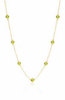 House of Frosted 14K Yellow Gold Peridot Station Chain Necklace
