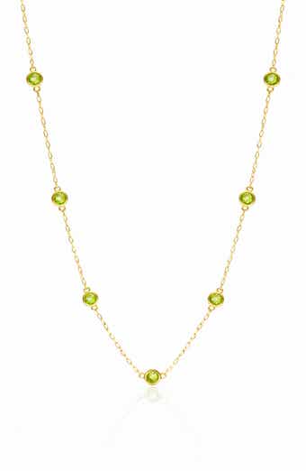 House of Frosted 14K Yellow Gold Peridot Station Chain Necklace