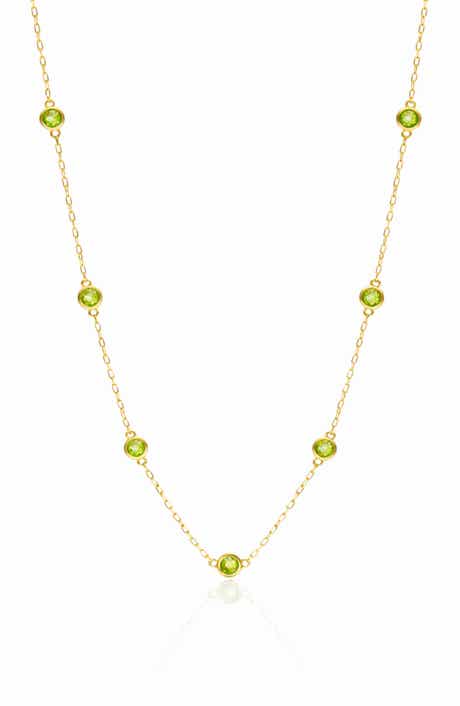 House of Frosted 14K Yellow Gold Peridot Station Chain Necklace