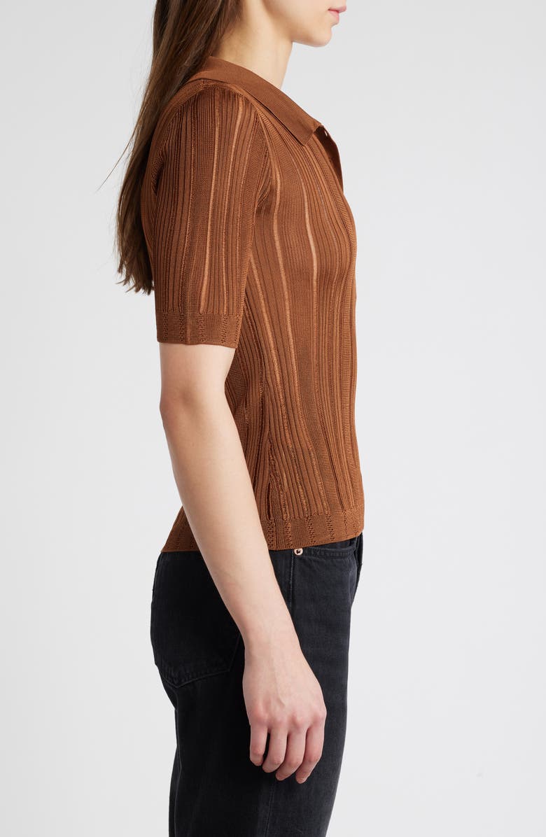 FRAME Laddered Ribbed Short Sleeve Henley, Alternate, color, Light Camel