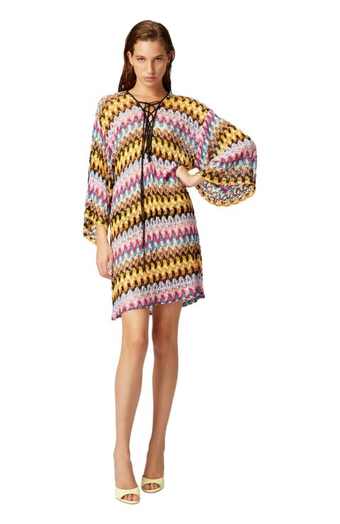 Short Cover-up Caftan In Lamé Viscose Lace