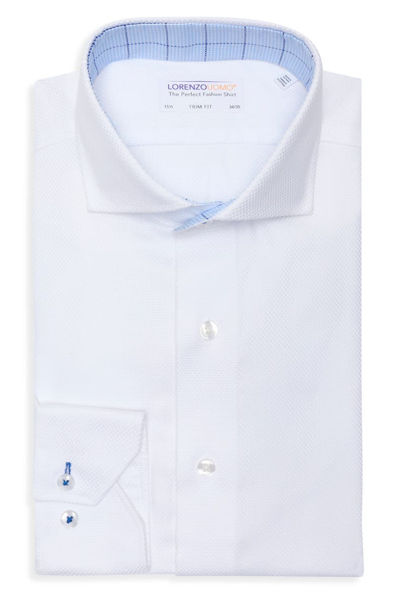 Trim Fit Solid Textured Dress Shirt, Alternate, color, WHITE