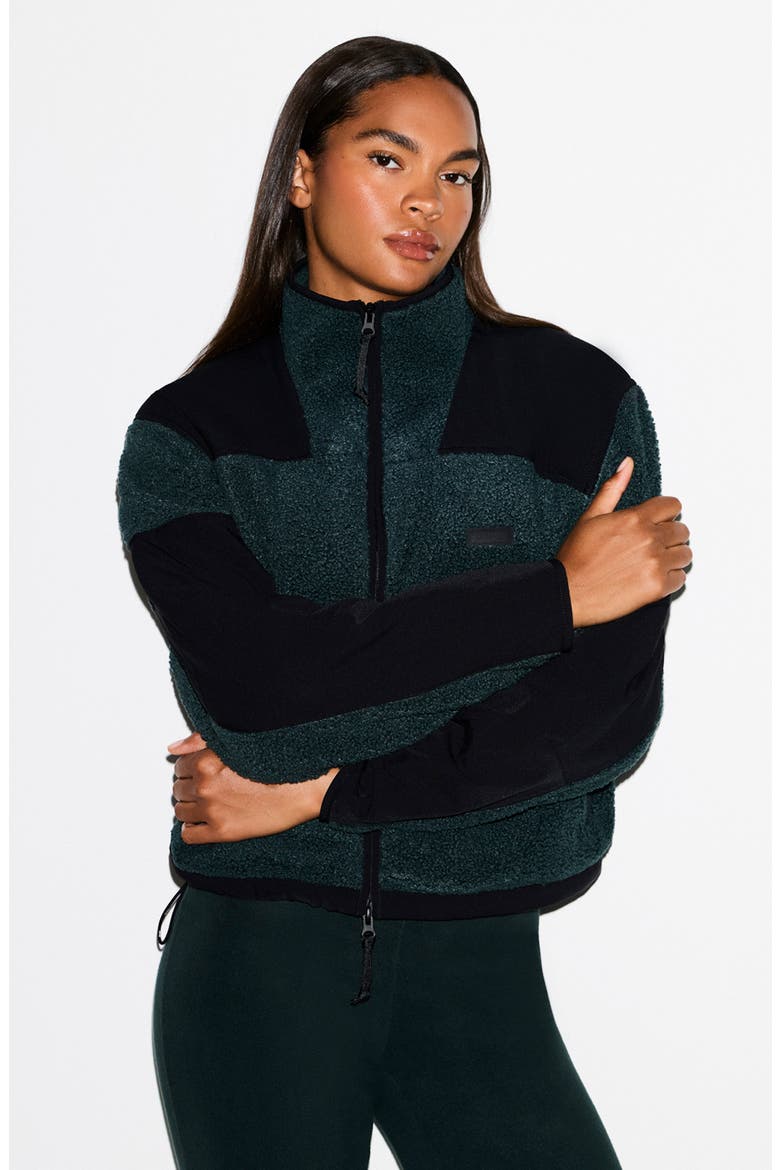 Faux Shearling Zip Jacket, Alternate, color, DARK TEAL