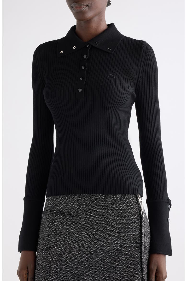 Light Rib Cotton & Merino Wool Half Snap Sweater, Alternate, color, BLACK
