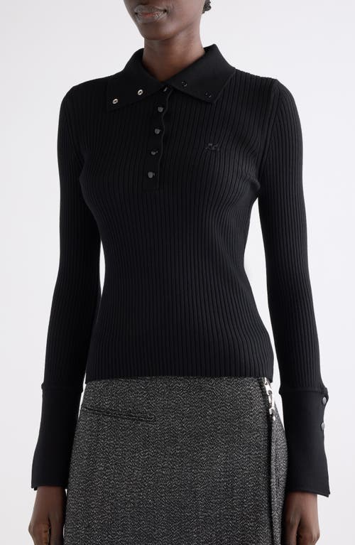 Courrèges Classic Rib Cotton Blend Snap-up Top In Black