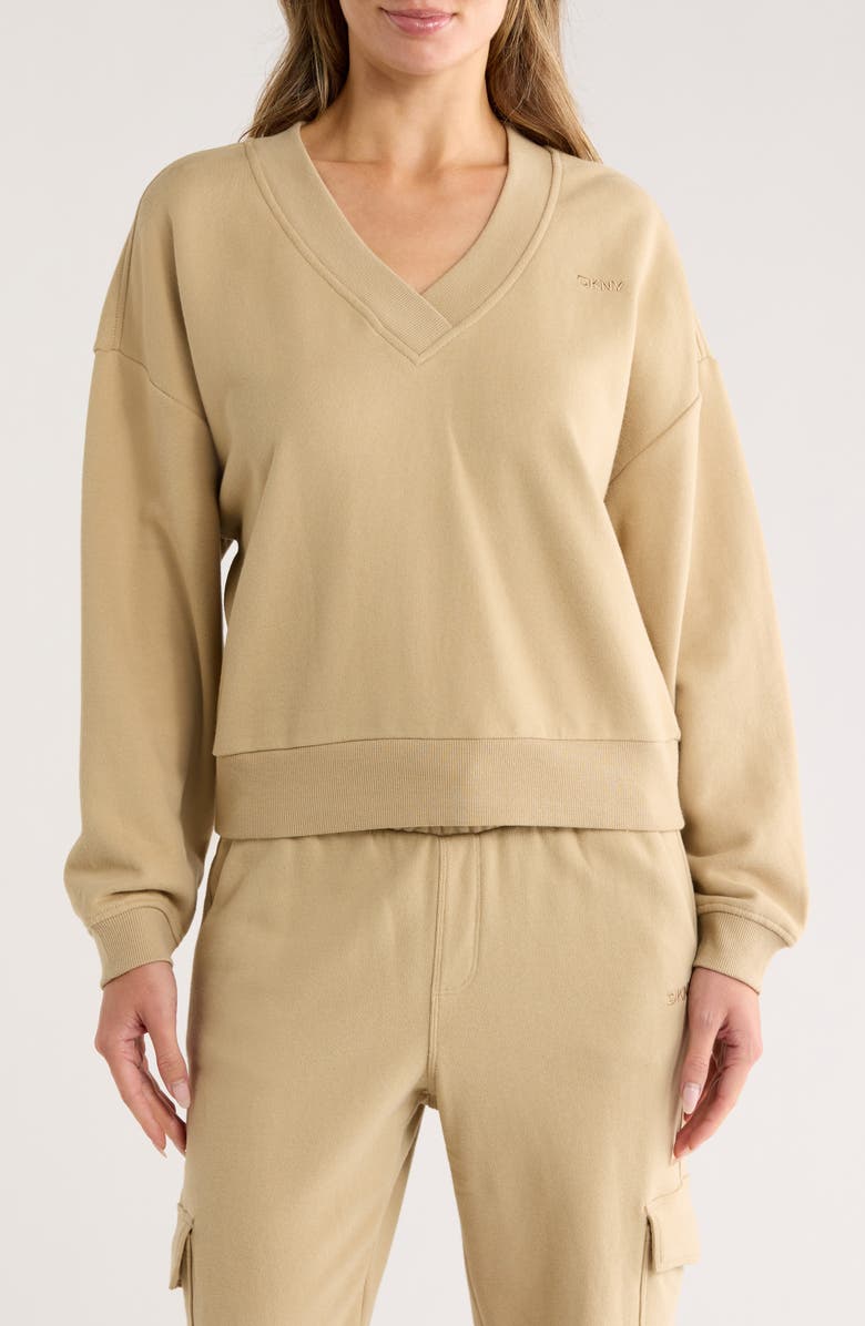 DKNY Embroidered Logo Pullover Sweatshirt, Main, color, Travertine