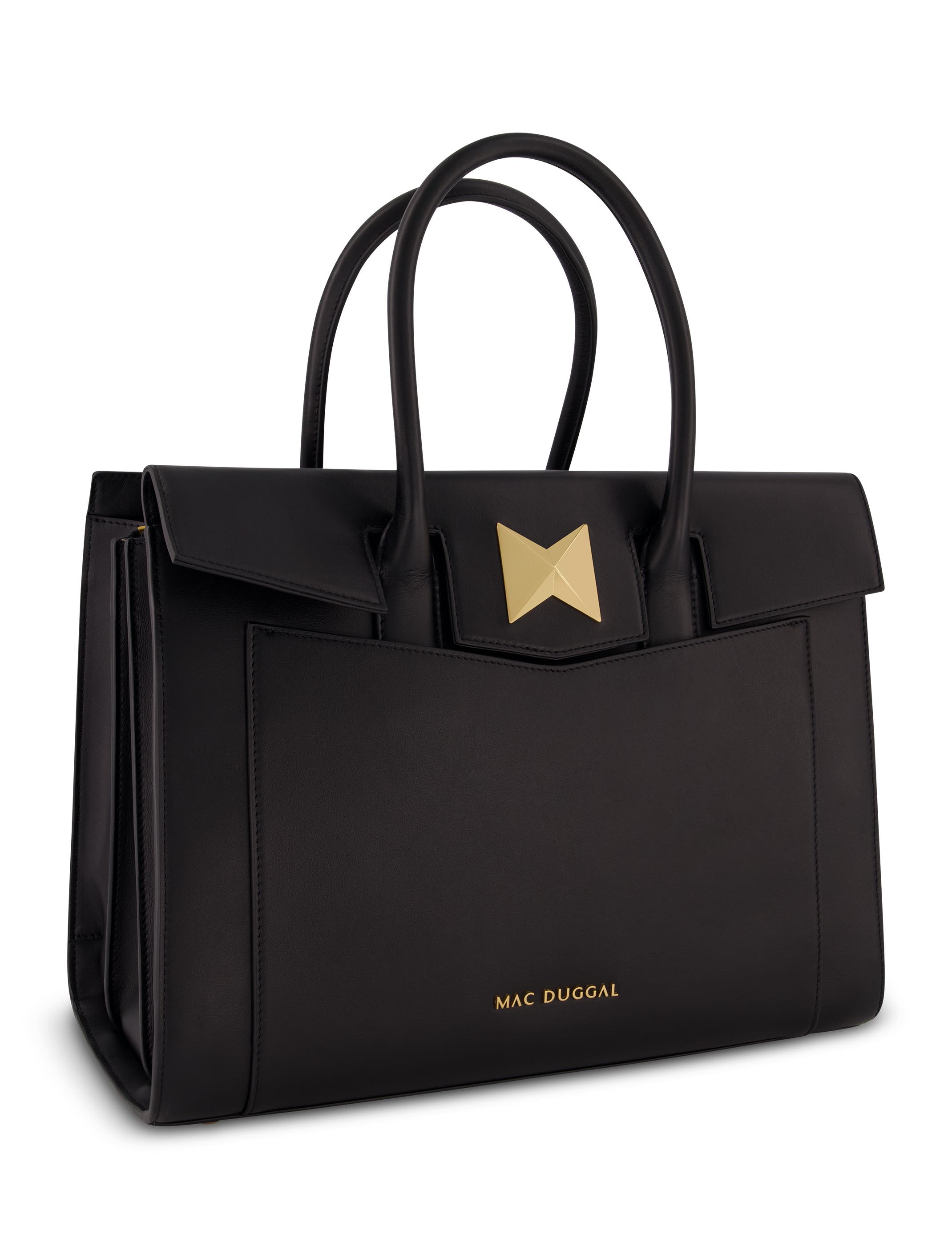 Mac Duggal Gold Plated Hardware Large Leather Briefcase Bag, Alternate, color, Black