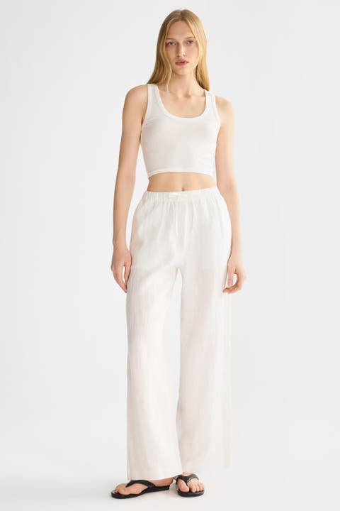 Oversized Linen Wide-Leg Drawstring Pants