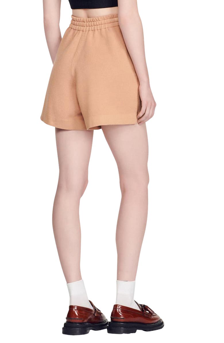 SANDRO Floride High Waist Woven Drawstring Shorts, Alternate, color, Powder