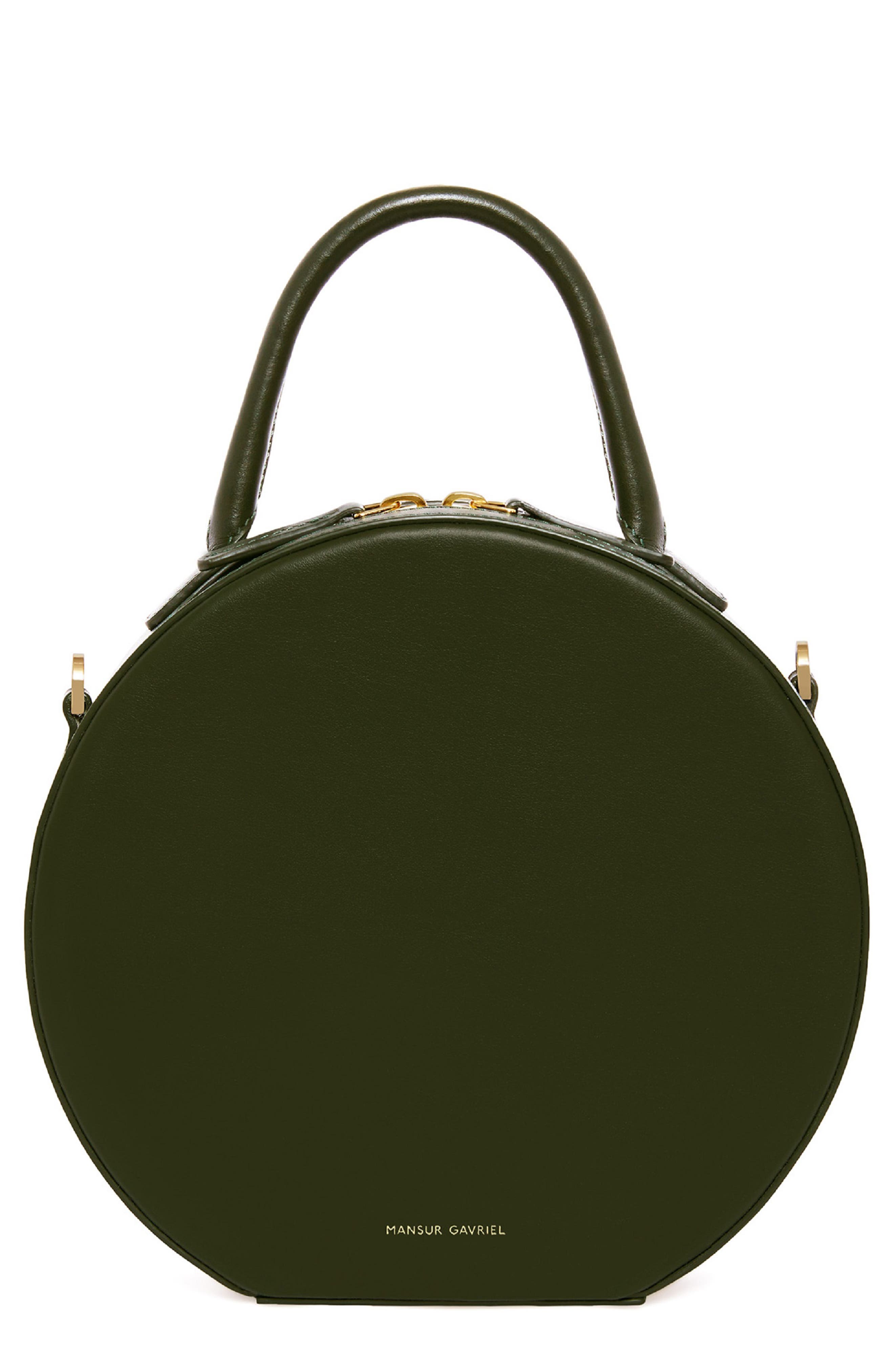 Calfskin Leather Circle Crossbody Bag, Main, color, MOSS
