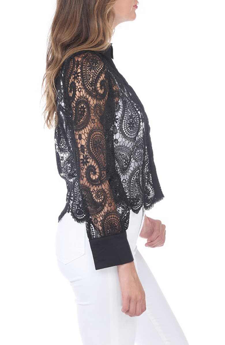 RAIN AND ROSE Paisley Lace Button-Up Shirt, Alternate, color, Black
