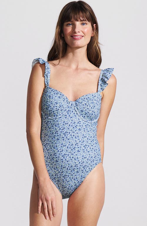 LANDS' END LANDS' END BALCONETTE RUFFLE HIGH LEG ONE PIECE SWIMSUIT
