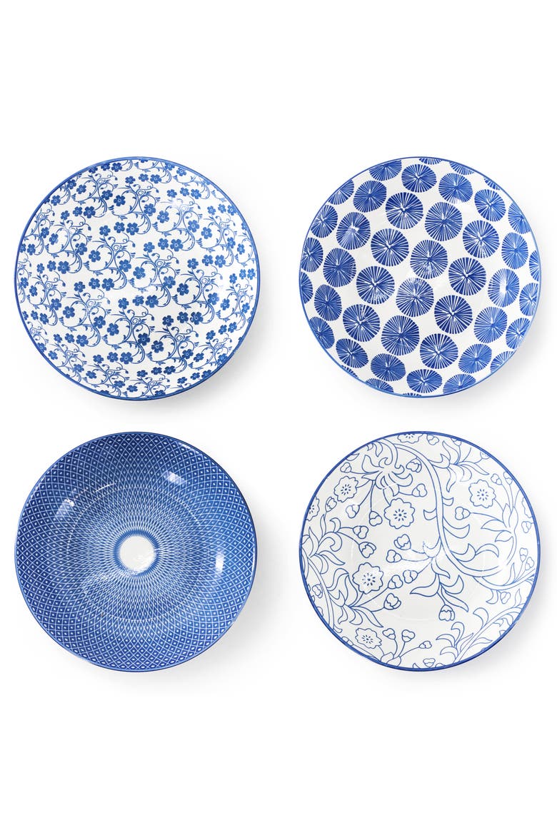 Aurora 16 Piece Porcelain Double Bowl Dinnerware Set, Alternate, color, Blue