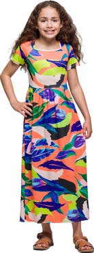 24sevenKid Bright Floral Print Short Sleeve Maxi Dress