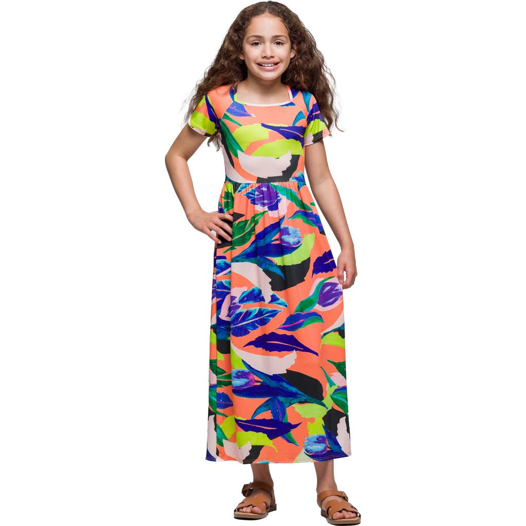 24sevenKid Bright Floral Print Short Sleeve Maxi Dress in Coral Multi  product