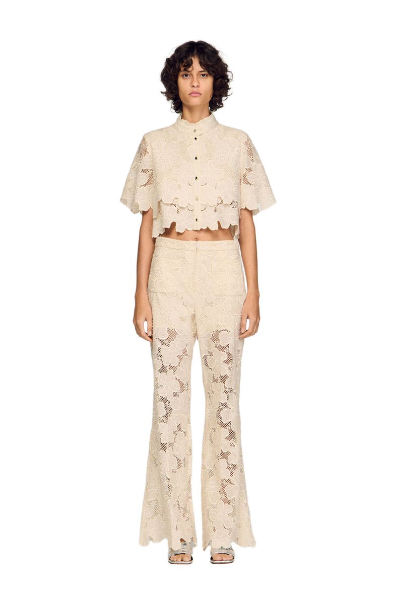 SANDRO Cropped floral guipure shirt, Alternate, color, Ecru