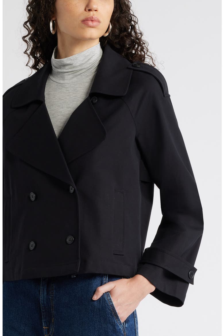 Crop Stretch Cotton Trench Coat, Alternate, color, BLACK