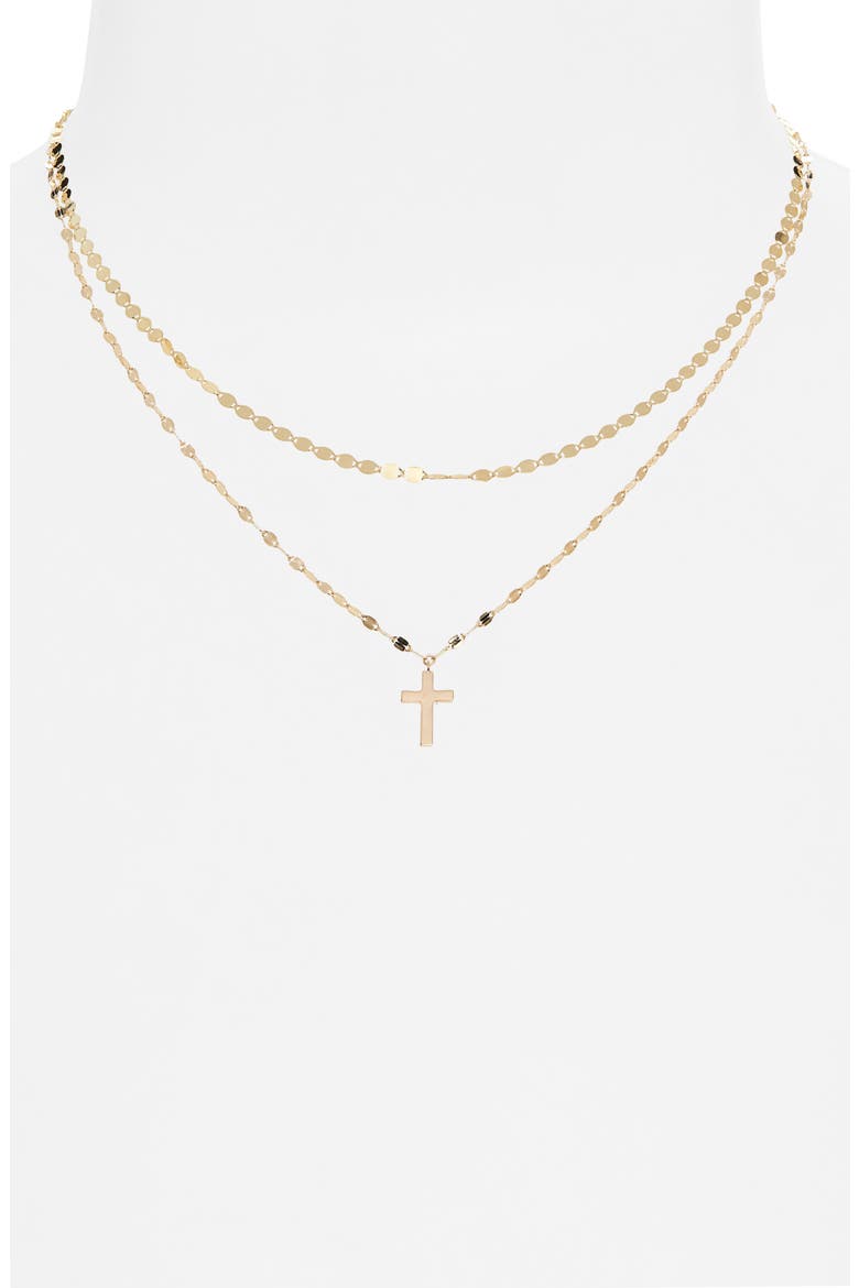 14K Gold Double Strand Cross Necklace, Alternate, color, 14K YELLOW GOLD