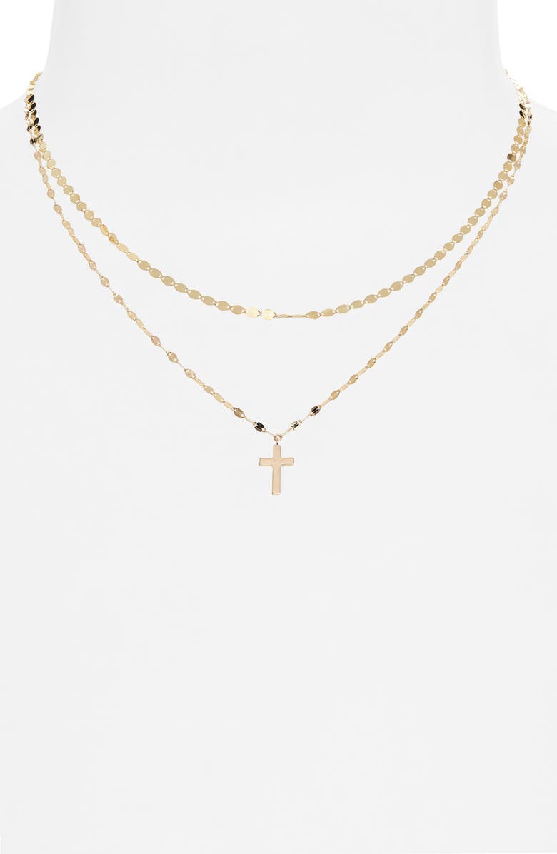 LANA 14K Gold Double Strand Cross Necklace, Alternate, color, 14K Yellow Gold