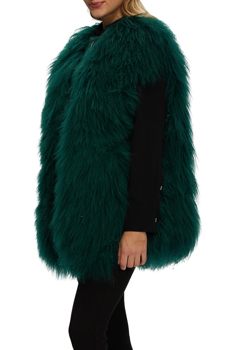 Genuine Shearling Zip Long Vest, Alternate, color, FOREST GREEN