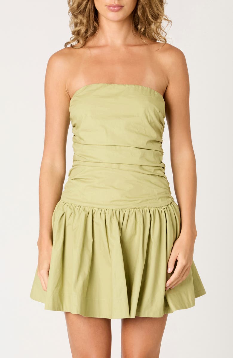 Nia Currant Strapless Cotton Minidress, Alternate, color, Fern