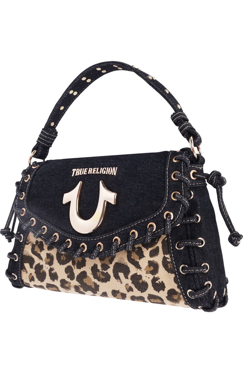True Religion Denim Leopard Eyelet Trim Flap Bag, Alternate, color, Leopard/Black