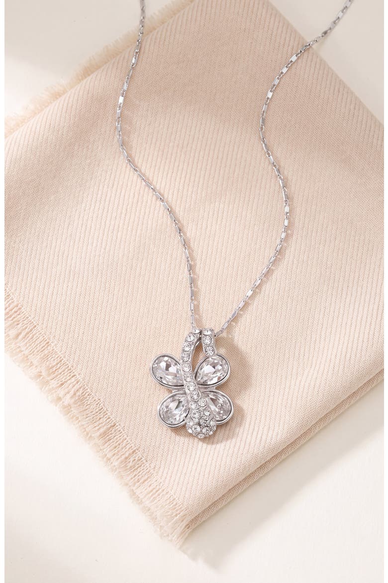 Butterfly Crystal Drop Pendant Necklace, Alternate, color, Silver