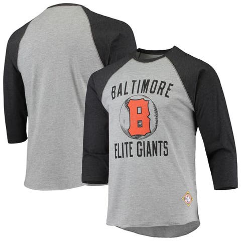 Men's Stitches Heathered Gray/Black Baltimore Elite Giants Negro League Wordmark Raglan 3/4-Sleeve T-Shirt