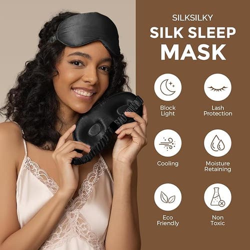 Silksilky 1 Pc 22momme Mulberry Silk 3d Contoured Blackout Eye Mask With Elastic Band In Black