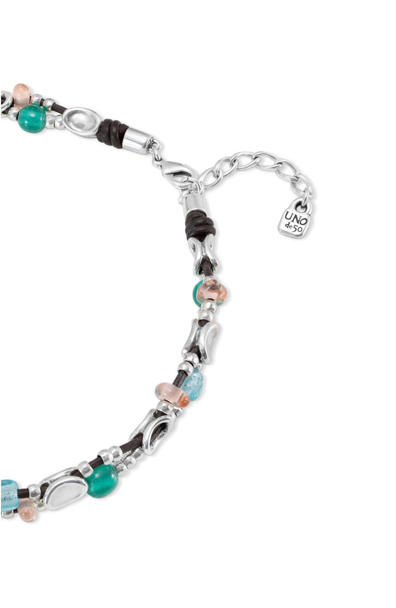 UNODE50 Short double leather strap necklace with sterling silver-plated links, Alternate, color, Silver