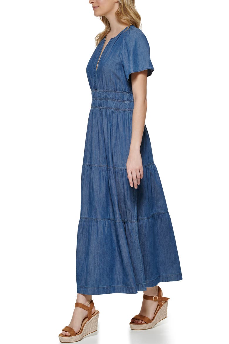 Chambray Short Sleeve Maxi Dress, Alternate, color, MEDIUM BENSON