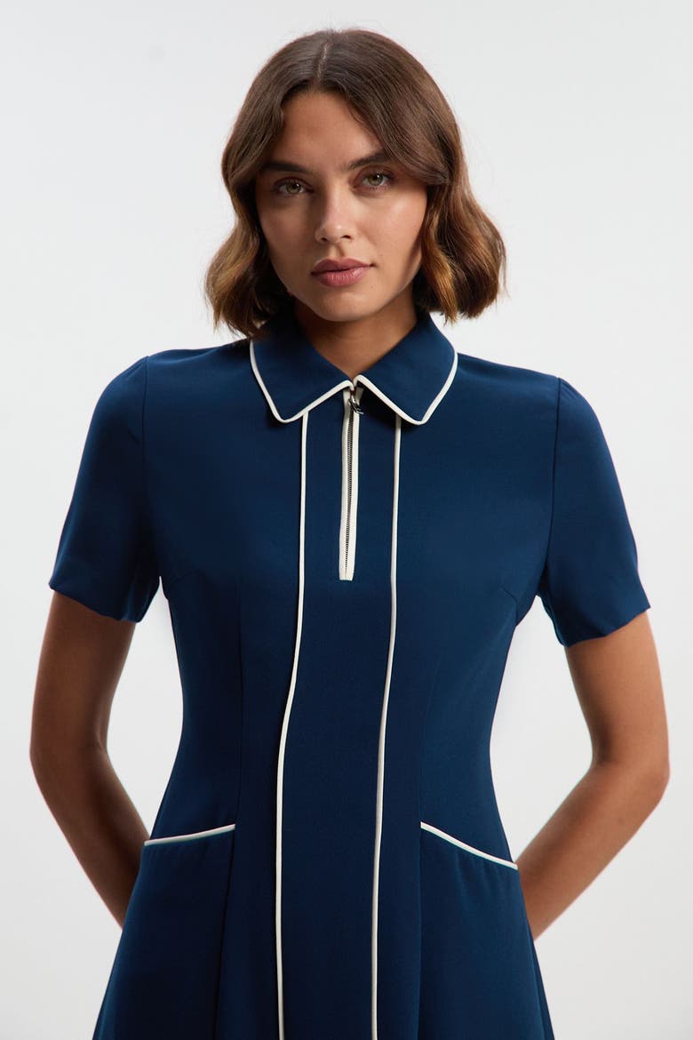 Tailored Zip-Collar Midi Dress, Alternate, color, Navy