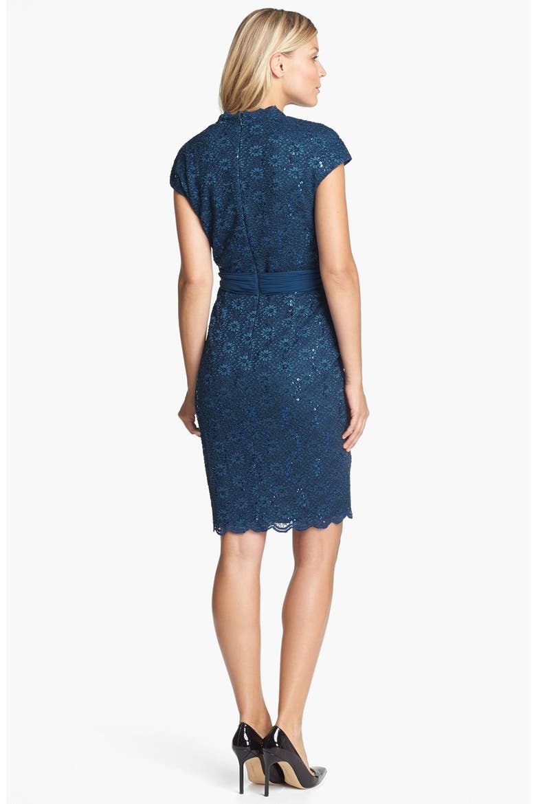 Scalloped Lace Surplice Dress, Alternate, color, PRUSSIAN BLUE
