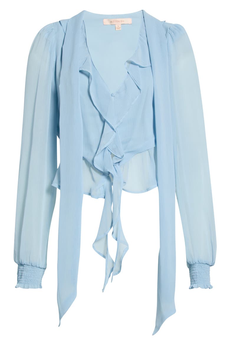 Ruffle Crop Chiffon Top, Main, color, BLUE FOG