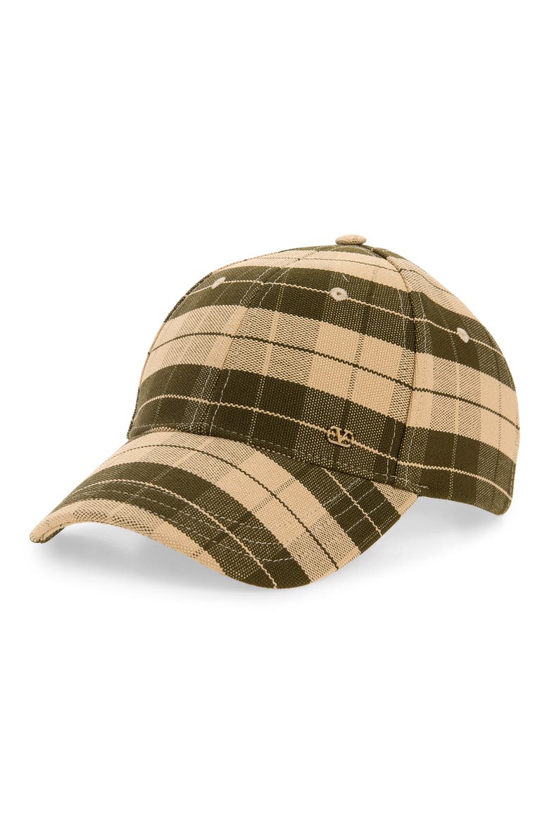 VLOGO Check Cotton Adjustable Baseball Cap, Main, color, BEIGE MULTI