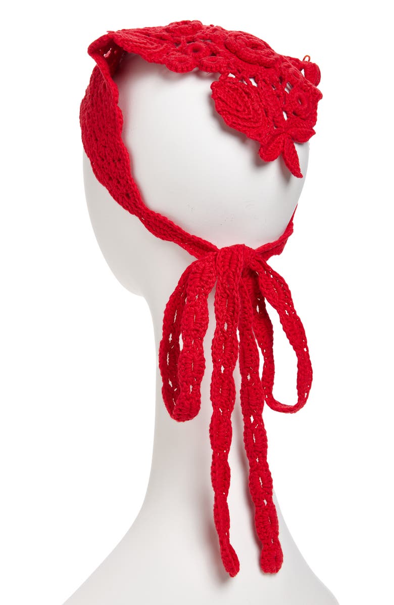 Ganni Crochet Head Scarf, Alternate, color, Goji Berry