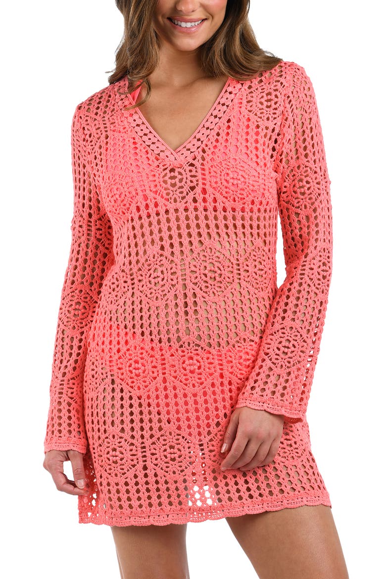 Waverly Long Sleeve Cotton Cover-Up Dress, Main, color, CORAL REEF