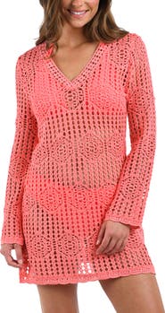 La Blanca Waverly Long Sleeve Cotton Cover-Up Dress