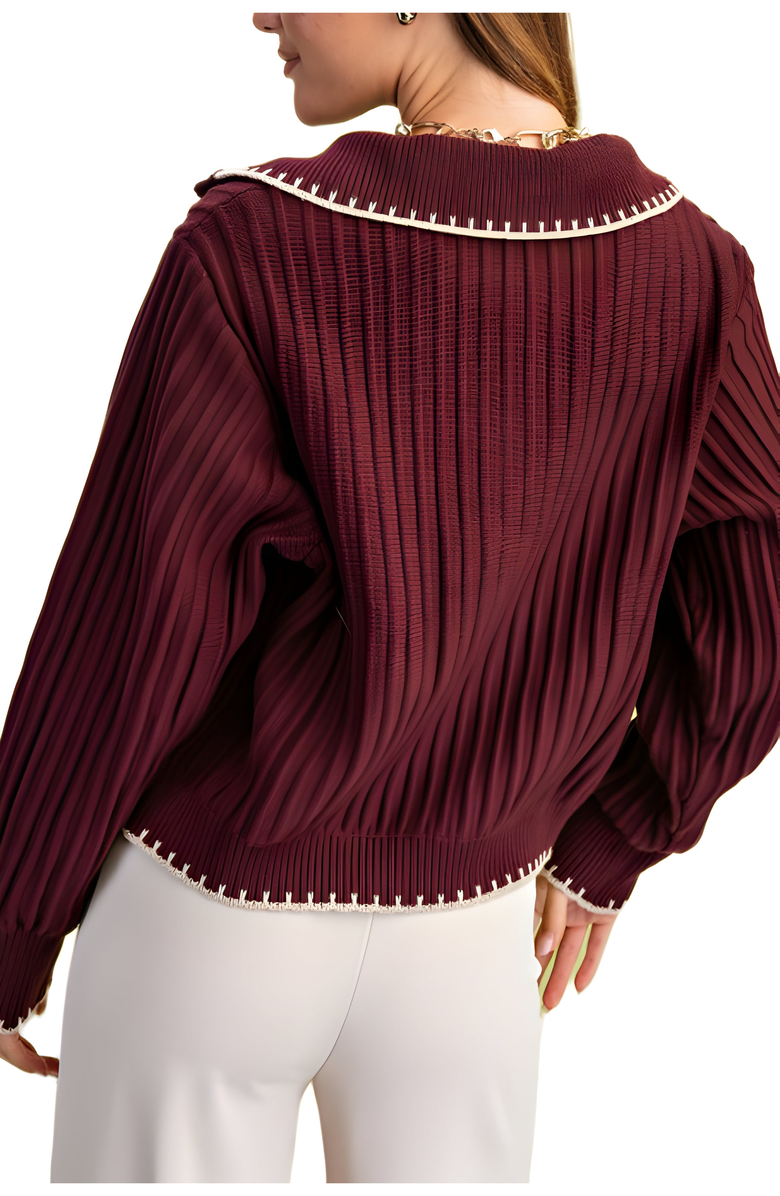 Knit and Lounge Pleated Ribbed Knit Half-Zip Sweater With Contrast Trim, Alternate, color, 
