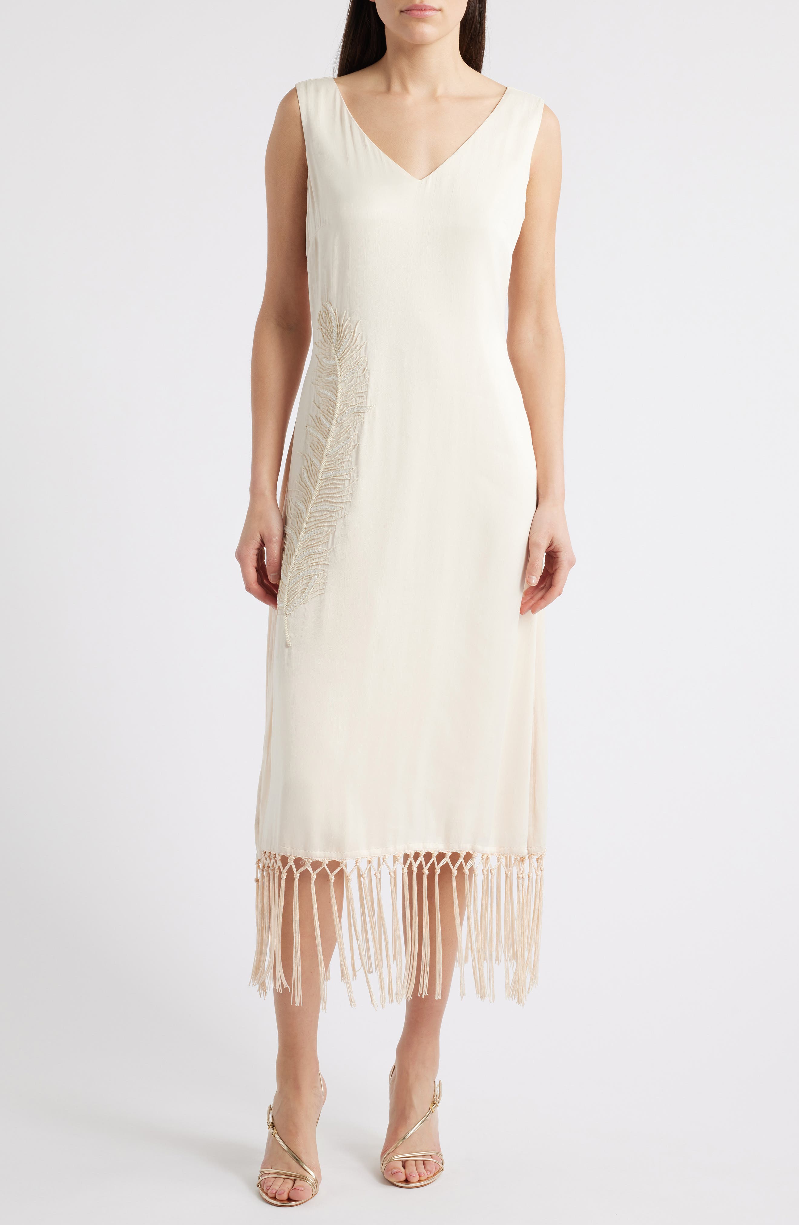 CIEBON Serita Sleeveless Beaded Fringe Hem Dress