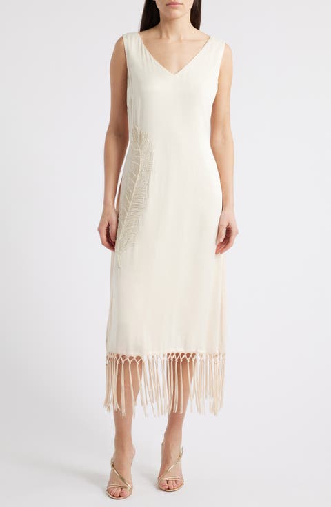 Serita Sleeveless Beaded Fringe Hem Dress